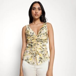 Cinq a sept yellow floral bloom top size M